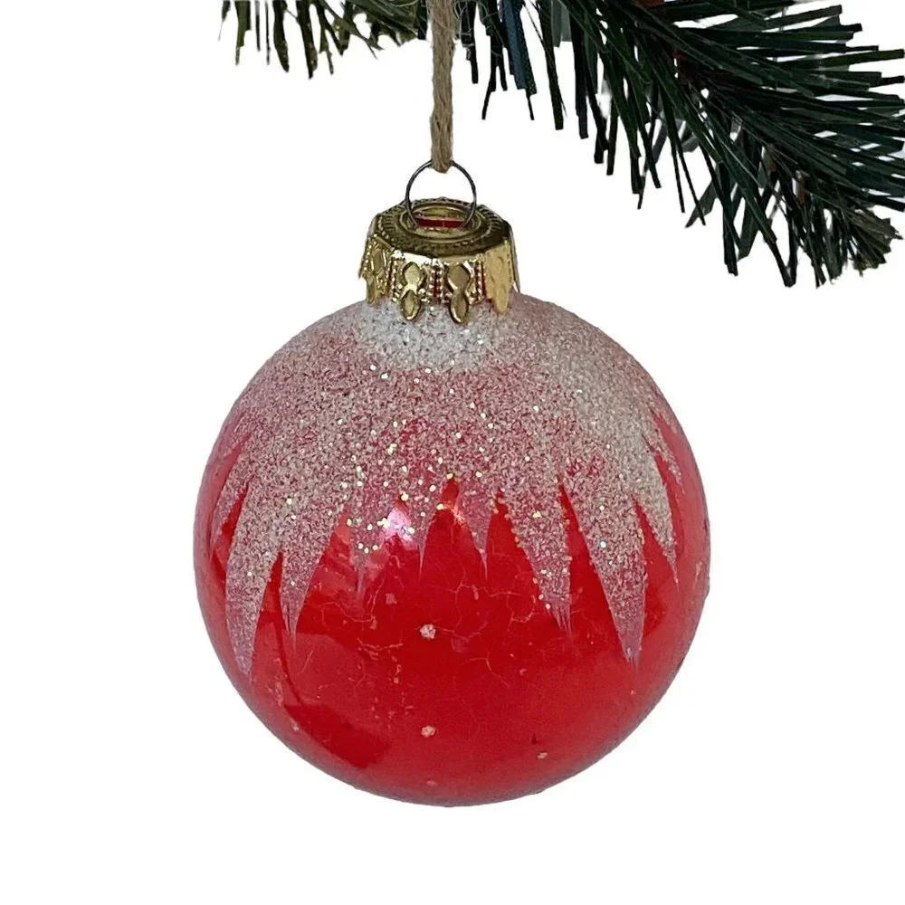 Vintage Christmas Ornament Red Glass with Glitter West Germany
